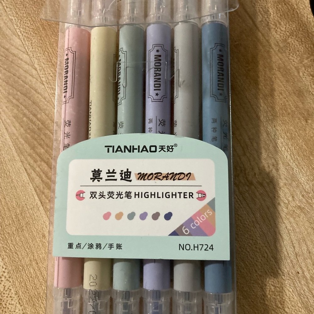6 Pieces Aesthetic Soft Head Highlighters Dual End. No H724